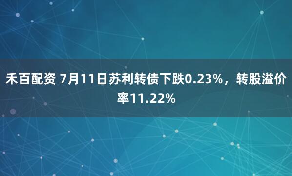 禾百配资 7月11日苏利转债下跌0.23%，转股溢价率11.22%