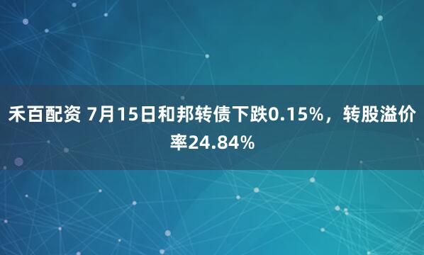 禾百配资 7月15日和邦转债下跌0.15%，转股溢价率24.84%